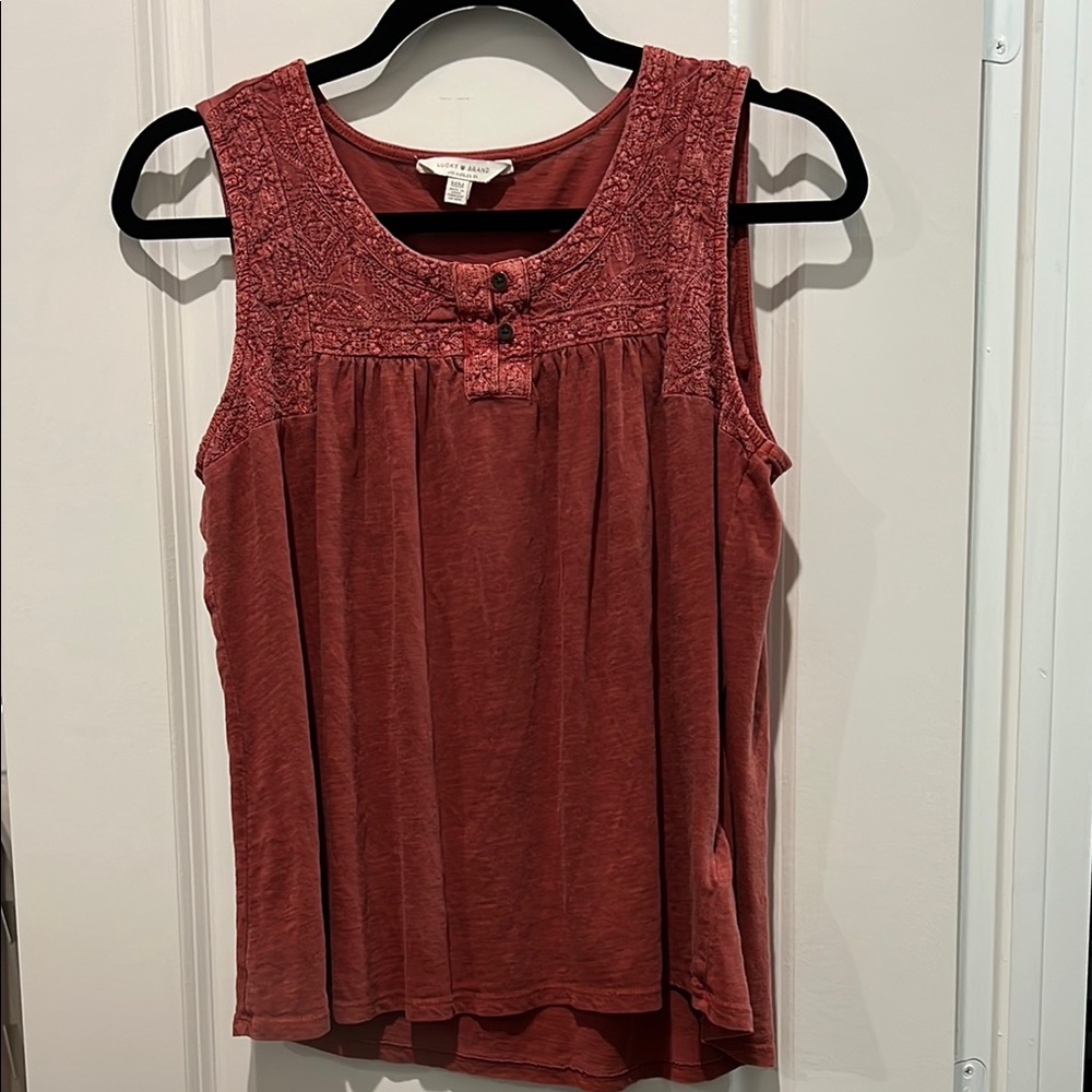 Lucky Brand Red Smocked Sleeveless Tank Top